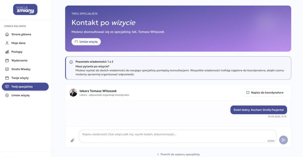 Strefa Pacjenta: wiadomości do lekarza prowadzącego między wizytami